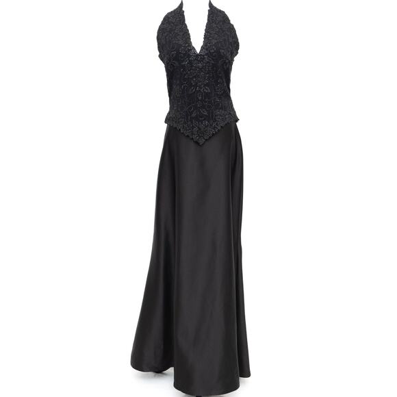 Tadashi Shoji Black Formal Beaded Sequin Halter Long Skirt Dress Size Small - Picture 1 of 11